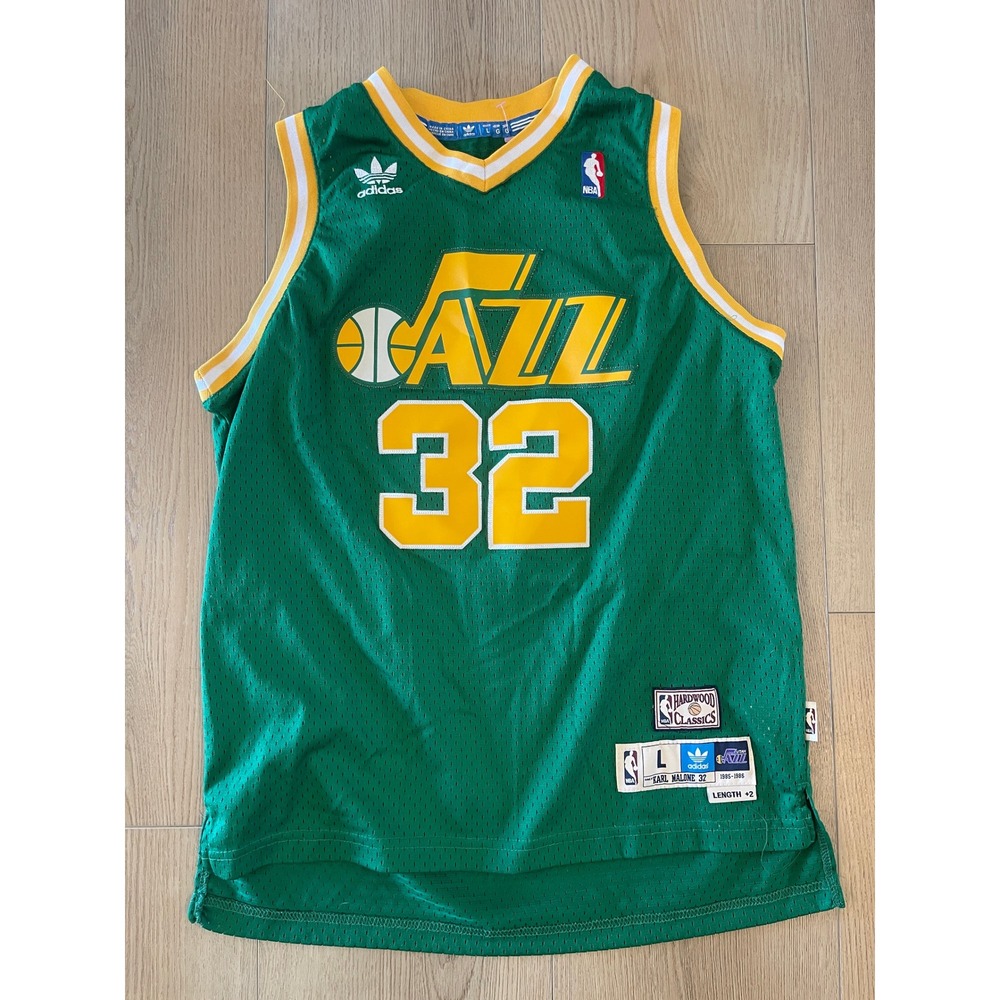 Adidas Karl Malone Utah Jazz 32 Hardwood Classics NBA Jersey Green Mens Large